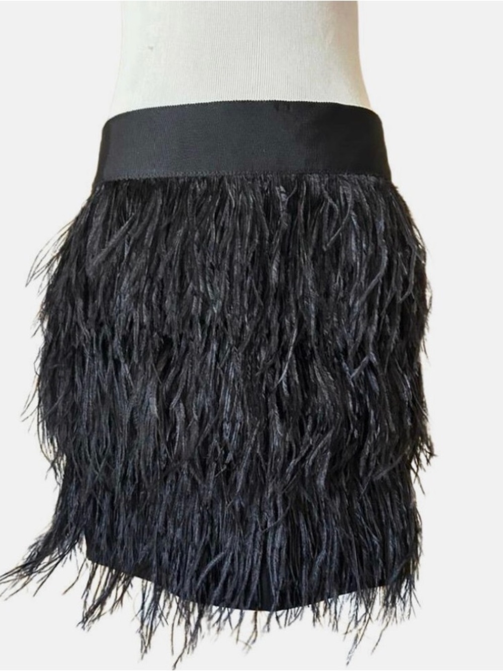 Milky Black Feather-Trim Mini Skirt